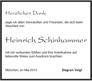 Traueranzeige von Heinrich Schinhammer von Pegnitz-Zeitung